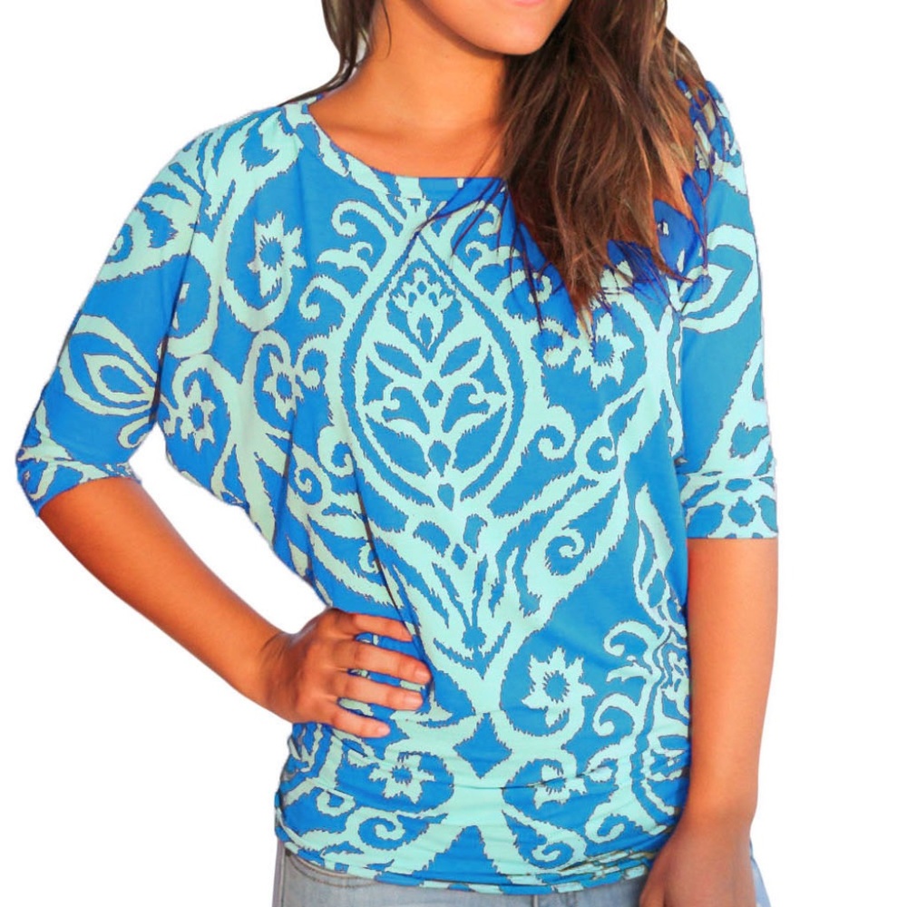 Janette Damask Print Half Sleeve Top